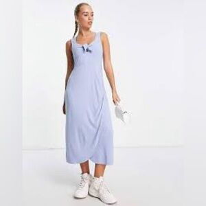 & Other Stories Jersey Knit Tie Front Midi Dress Blue NWT Size L